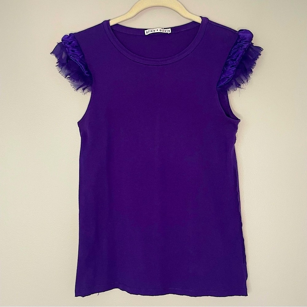 Alice + Olivia Purple Puff Sleeve Top